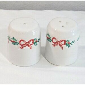 International China Christmas Ribbons Salt & Pepper Set 2.75" tall coquette